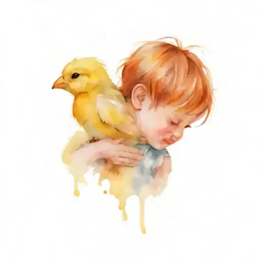 Little Boy In Leo Suit Play With Chick