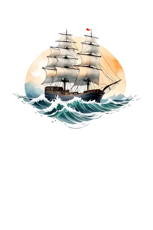 Clipper Ship Dog Waves Crashing Plants
