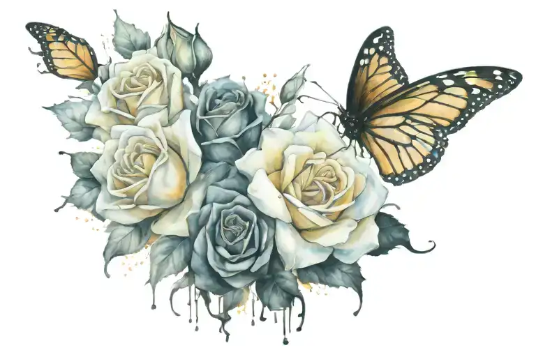 Monarch Butterfly Black Roses Blooming Flower