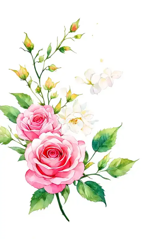 Rose And Honeysuckle Flowers