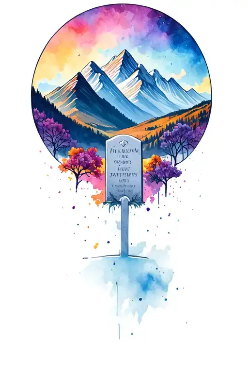 A Gravestone With A Mountain Range In The Background