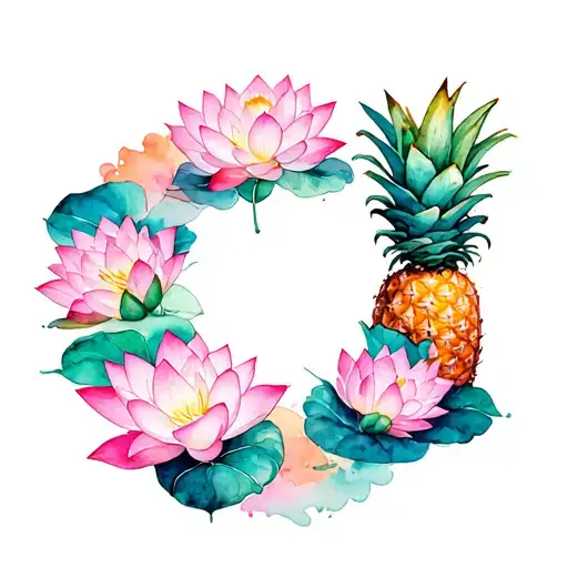 Infertility Journey With Pineapple Surrounded By Lotus