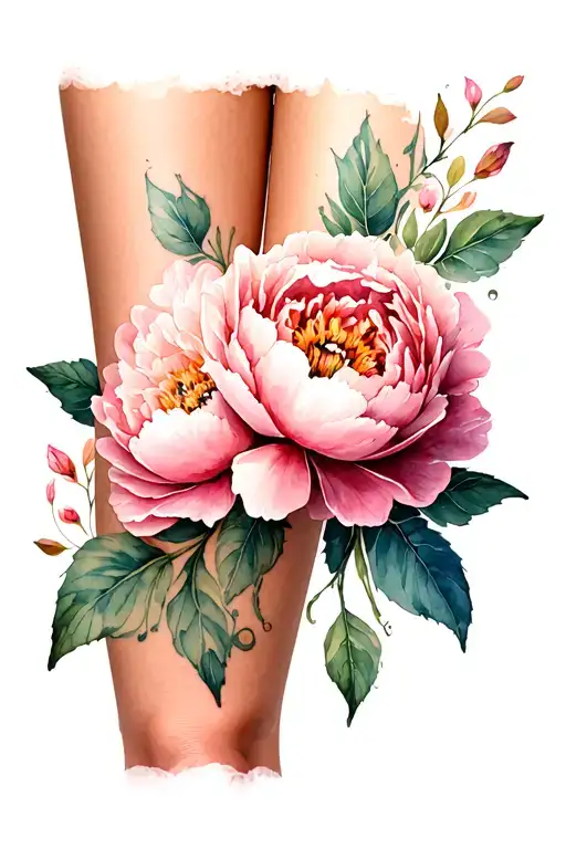 Peonies Around The Leg With Leaves