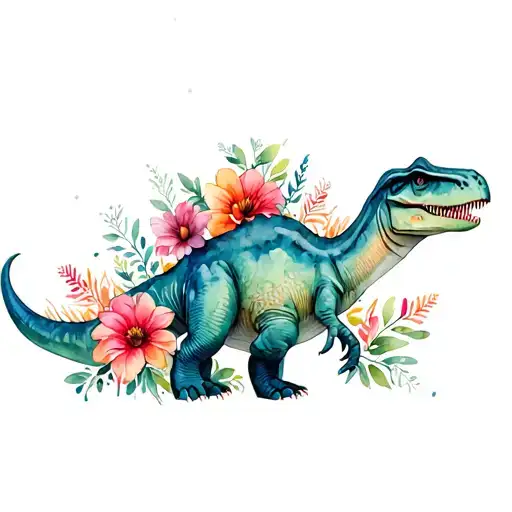 Dinosaur And Flowers