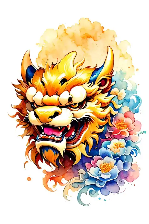 Japanes Style Arm Sleeve With Foo Dog And A Oni