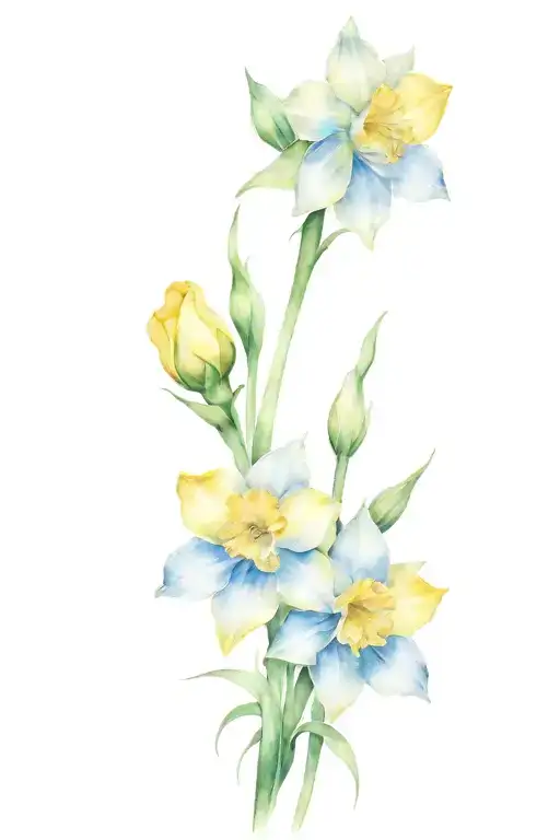 Daffodils And White Rose Intertwined