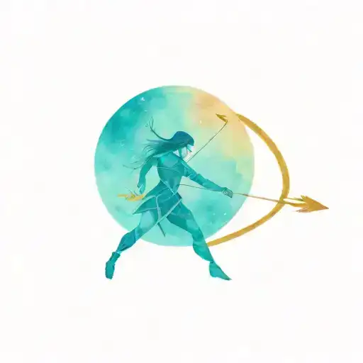A Female Sagittarius Archer Firing An Arrow At The Moon