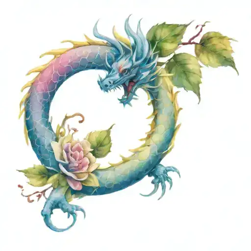 Yellow Red Tip Rose Cherry Blossom Dragon