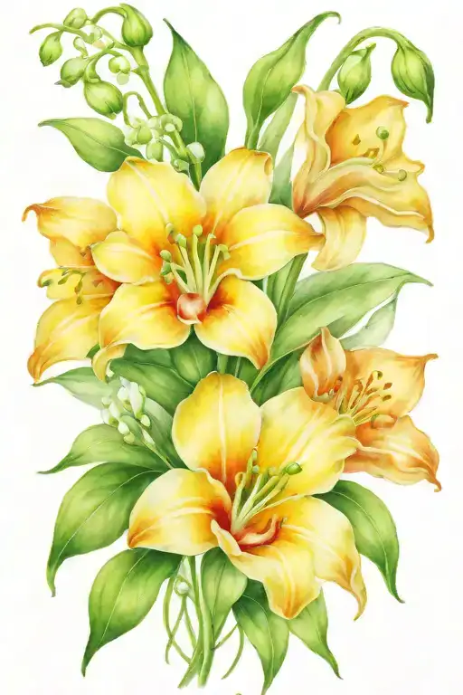 Lily Of The Valley Intertwined With Poppy Morning Glory And Chrysanthemum