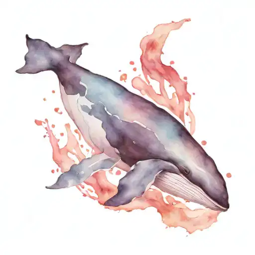 Whale Breathing The Water With Its Tail Forming A Peace Sign With Water Drops Coming Off It