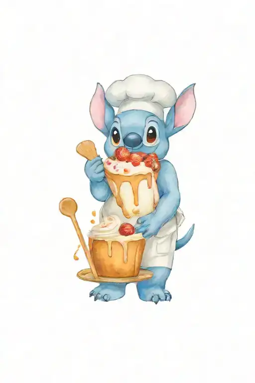 Stitch With A Chef Hat Baking A Cake Decorated With Animals