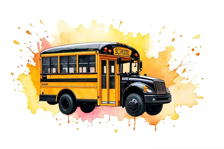 Black School Bus And Watercolor Emerging From It