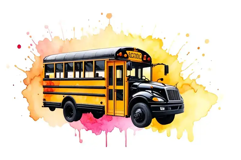 Black School Bus And Watercolor Emerging From It