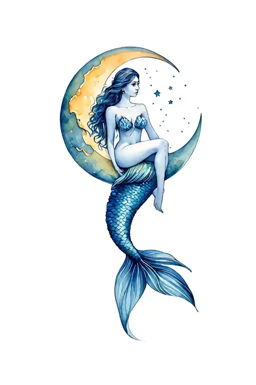 Mermaid Sitting On The Moon