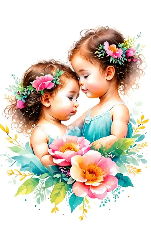 2 Baby Girls And Flowers