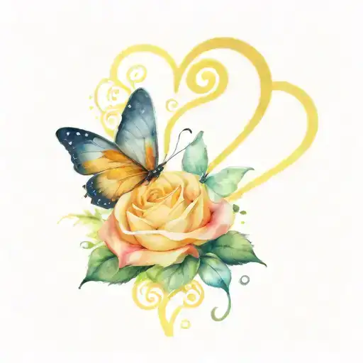 Heart With Butterfly Flying And Yellow Rose Intertwined Name Lemonn