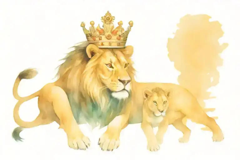 Lion Wearing A Crown Adorned Withcubs