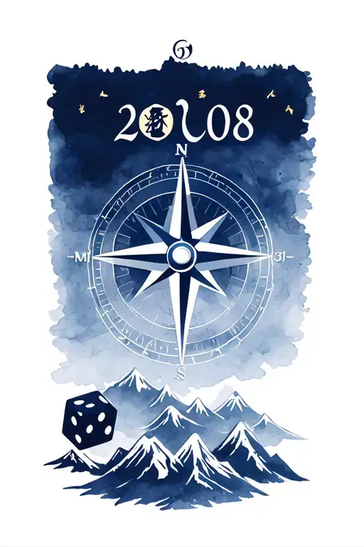 Compass With Mountains And Dices And Chinese Birthyear 2008 Sign