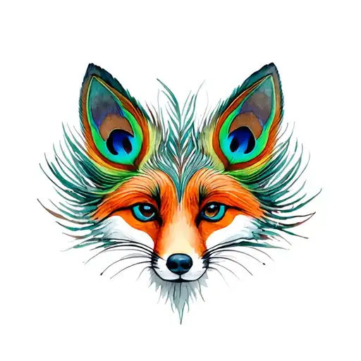 Fox Face Made Of Peacock Feathers