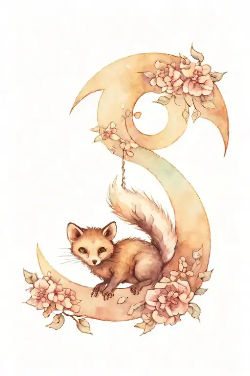 A Possum Hanging From A Crescent Moon By Its Tail