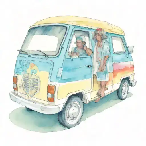 Mini Hightop Van With Older Hippi Woman Driving