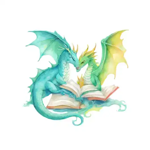Two Dragons Reading A Book Open