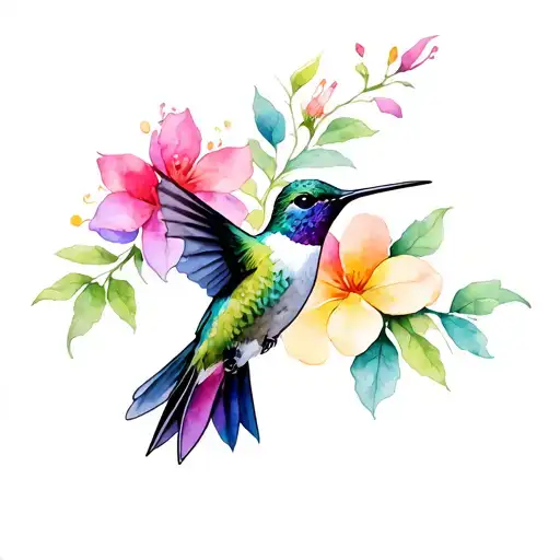 Hummingbird Flying Honeysuckle Flowers