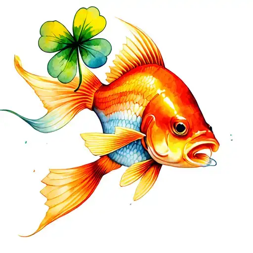 Golden Fish With Clover In The Mouth