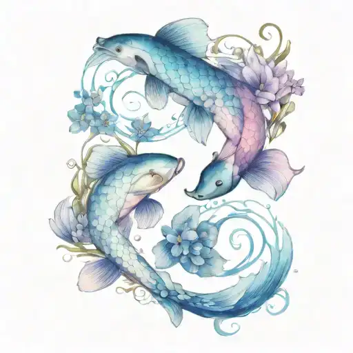 Yin Yang Koi Fish Forget Me Nots Purple And Blue