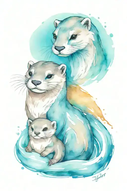 Otter Mother And Daughter