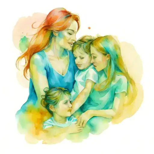 Daughter And Son With Mother