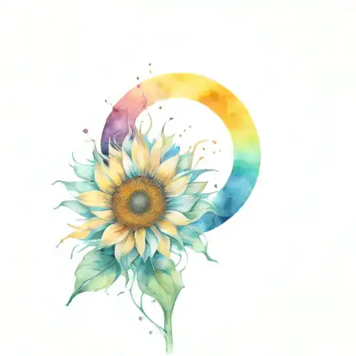 Sunflower And Moon Merging Together