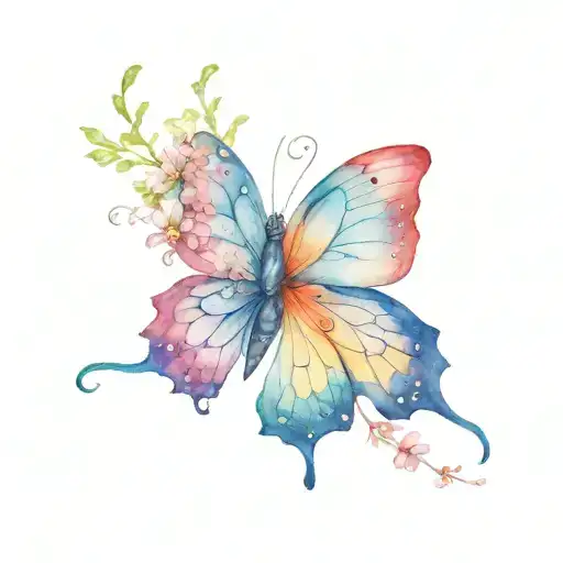 Colour Butterfly With July Birth Flower Small