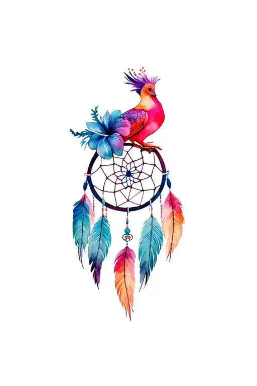 African Dream Catcher Intertwined With Hibiscus Phoenix