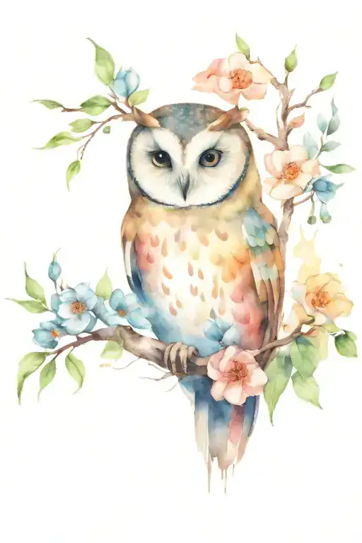 Owl And Flowers Blooming
