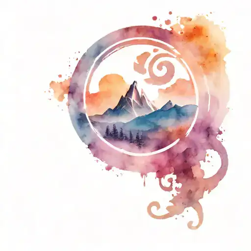 Minimal Om Symbol Surrounded By Mountains