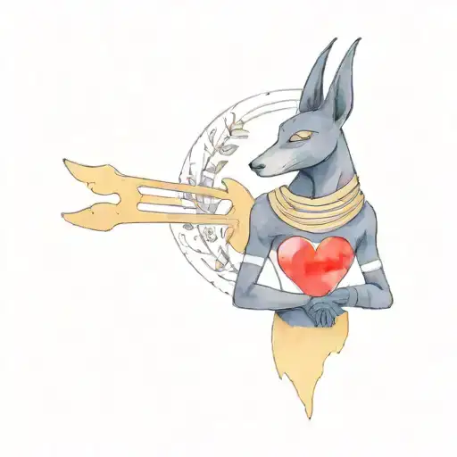 Minimalist Anubis Holding A Balance With A Heart And A Slightly Folded Feather