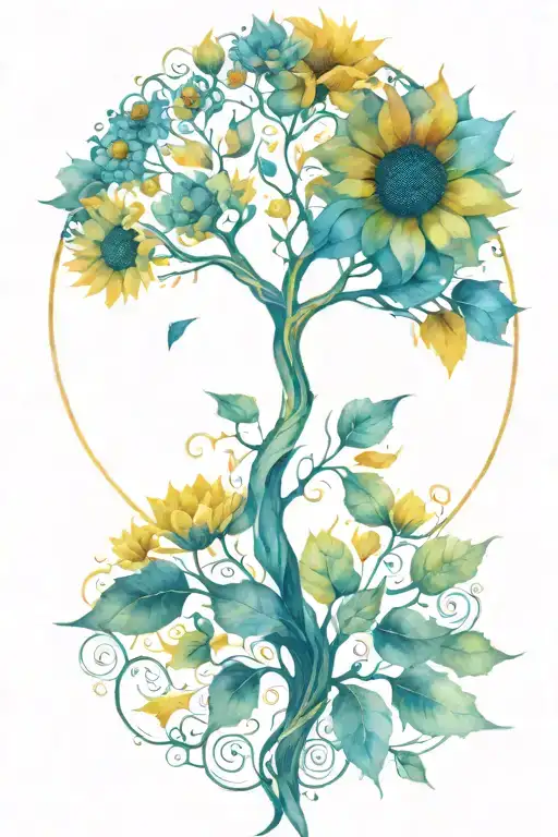 Sunflower Fractal Tree Of Life Intertwined