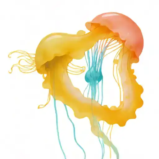 Jellyfish Tattoo Of Pink Color Fading To Blue With Stems With Sharp Thorns Instead Of Her Tentacles