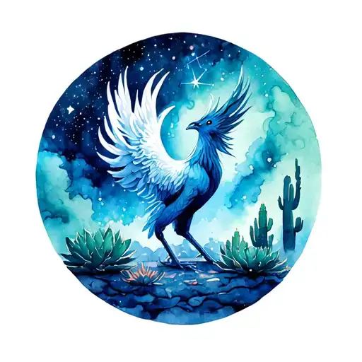 Phoenix Rising With Cactus Aquarius Constellation