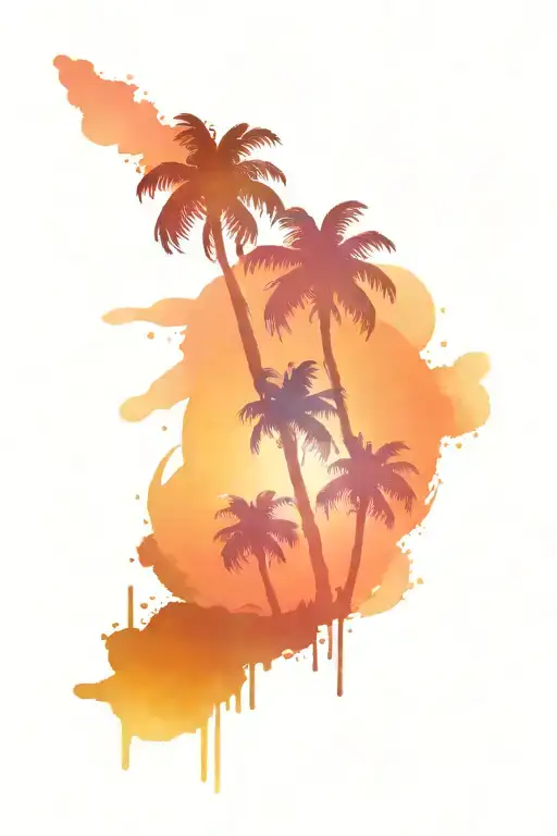 Palm Trees And Sun Setting