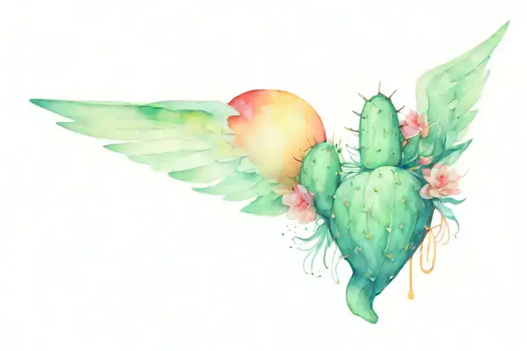 Heart Cactus Angel Wings Holding