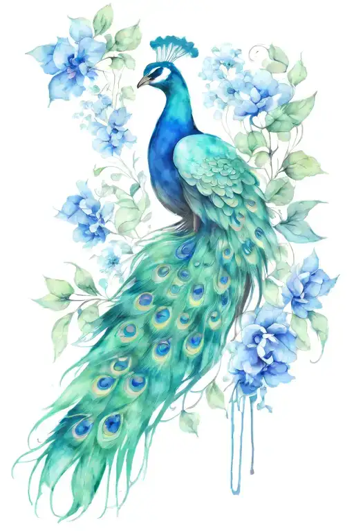 Peacock And Crow Mixed Top To Bottom With Flowers