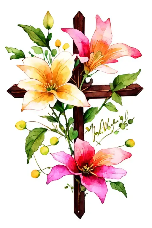 Lilly If The Valley And Hawthorn Flowers On A Cross