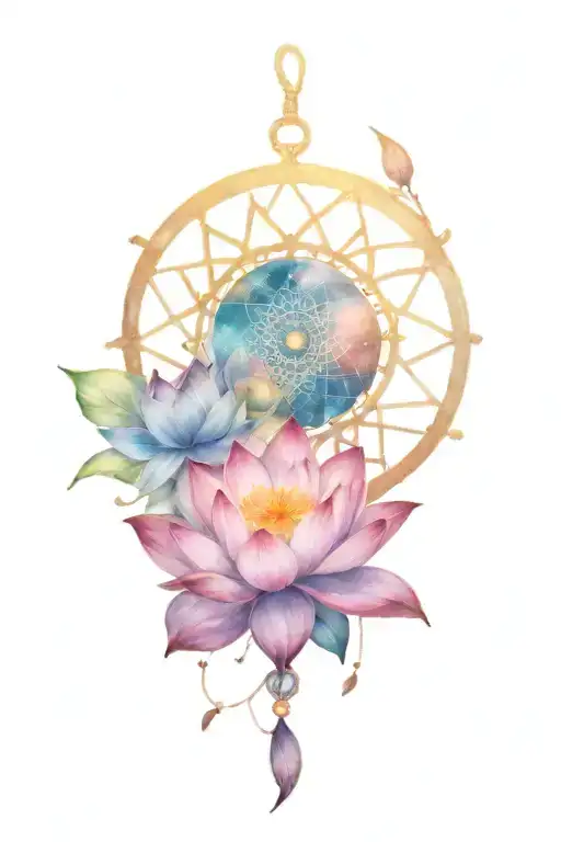 Dream Catcher Lotus Flower With Time Clock