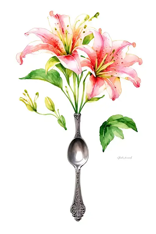 Lilly Flowers And Spoons Arranged