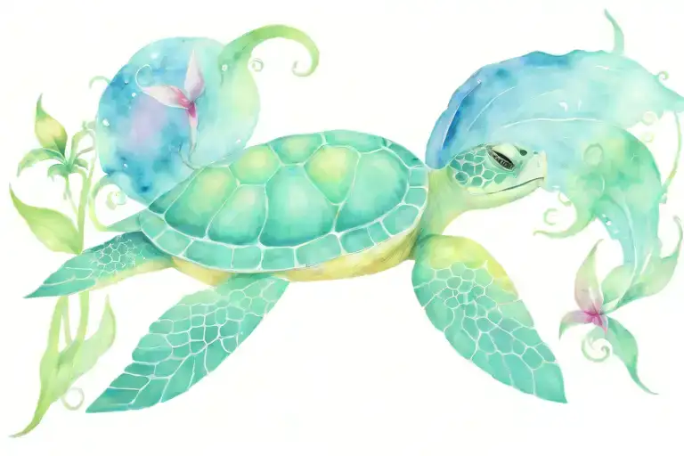 Sea Turtle With Luna Moth