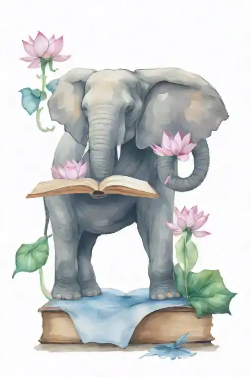 Elephant And Lotus Coming Out Of Open Book