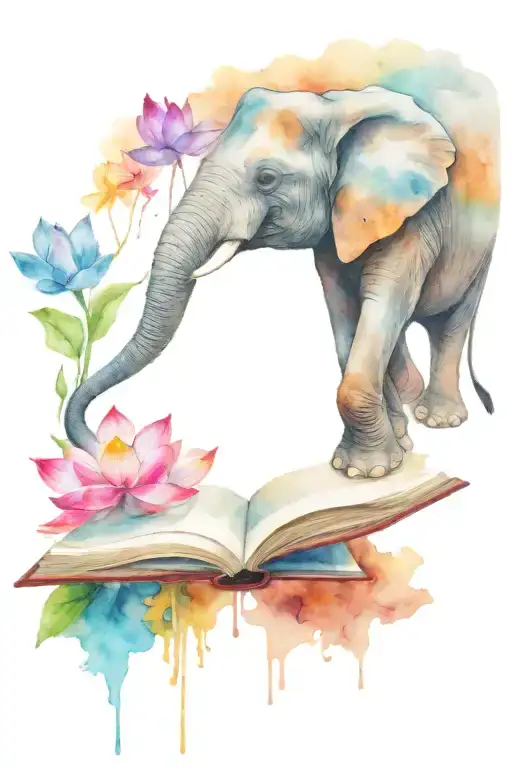 Elephant And Lotus Flower Coming Out Of Open Book