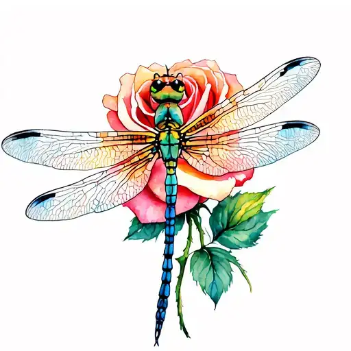Dragonfly On Rose